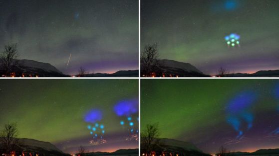 От стартирането на ракетата до разпръскването на синия светлинен облак, заснет от уеб камерата на Чад Блакли